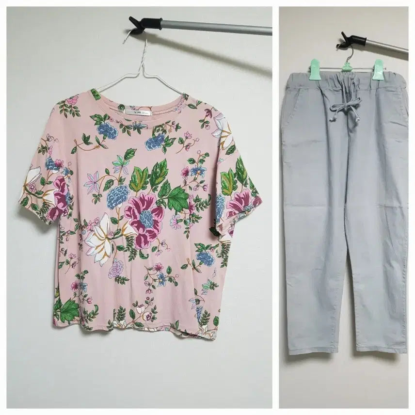 [BUNJANG] Floral Print T-Shirt and Pants Set / 꽃무늬 티셔츠 바지 세트