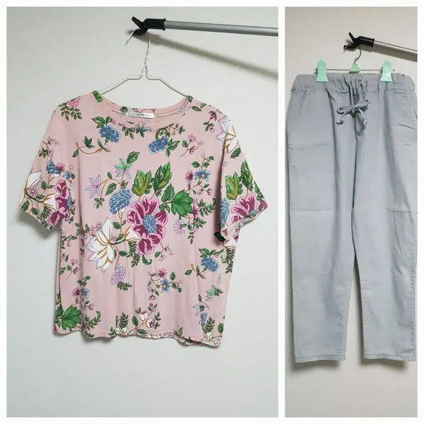 [BUNJANG] Floral Print T-Shirt and Pants Set / 꽃무늬 티셔츠 바지 세트