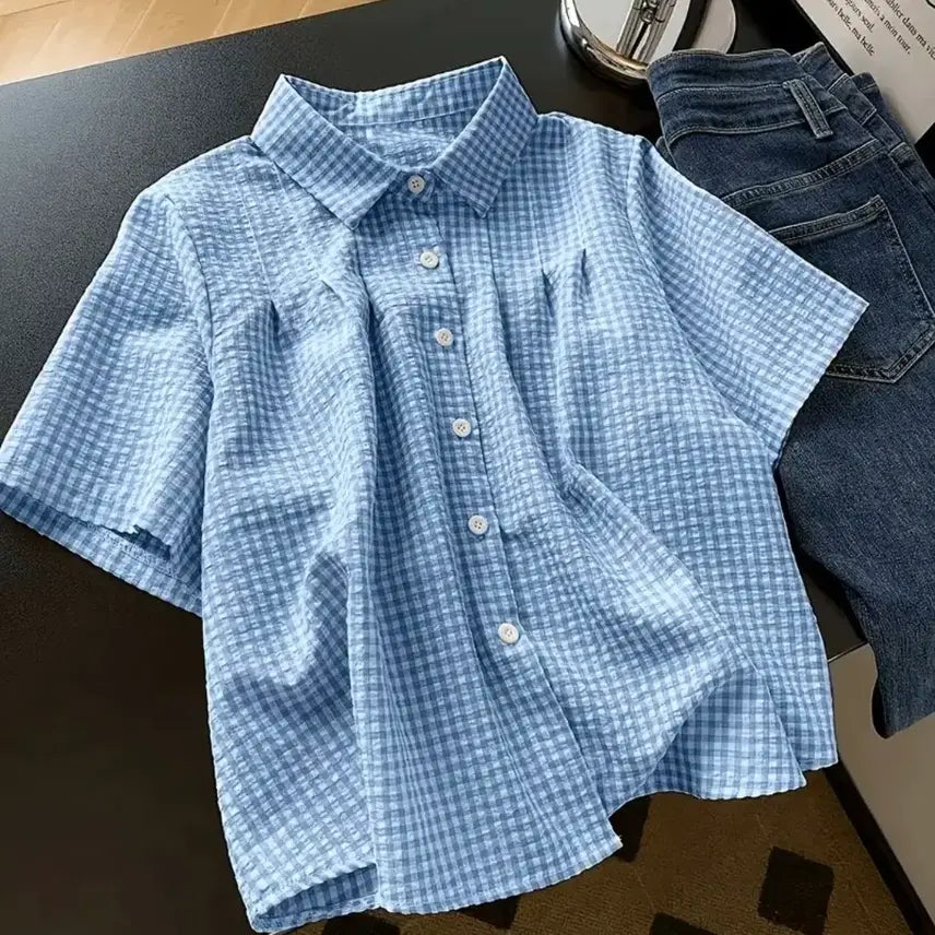 [BUNJANG] Checkered Short Sleeve Shirt / 새상품 체크 반팔 셔츠