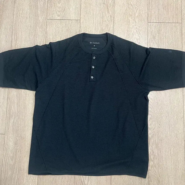[BUNJANG] Goldwin Waffle Henley Neck T-Shirt Black Size 4 / 골드윈 와플 헨리넥 티셔츠 블랙 4사이즈