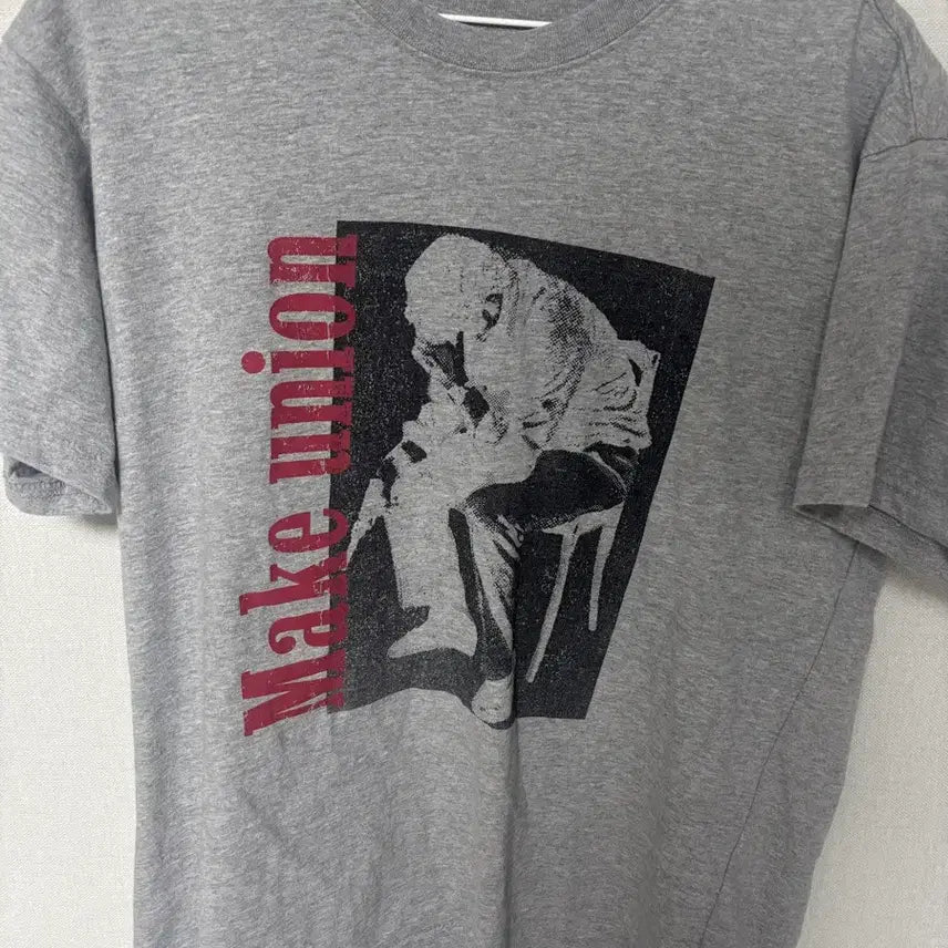 [BUNJANG] AMOU Make Union Half T-shirt (Grey) / 아모우 make union 하프티셔츠