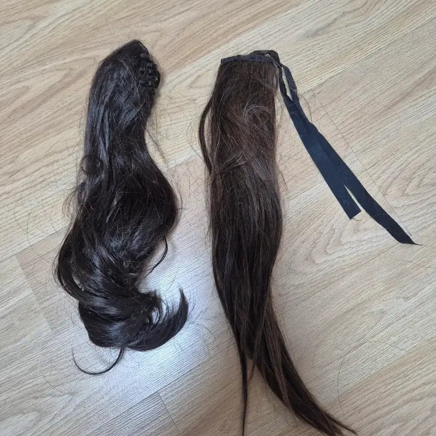 [BUNJANG] 2-Piece Set Brown Wave & Straight Ponytail Hair Extension / 포니테일가발 2개 택포 만원! 묶음머리가발 웨이브가발 집게가발 끈가발 브라운 부분가발