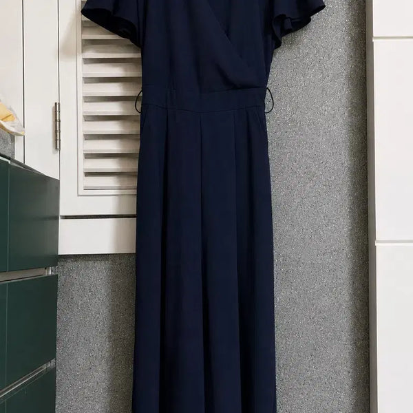 [BUNJANG] ANOTHER EDITION Navy Wide Jumpsuit / 어나더에디션 네이비 점프슈트 와이드팬츠 하객룩 롱점프수트 체형커버