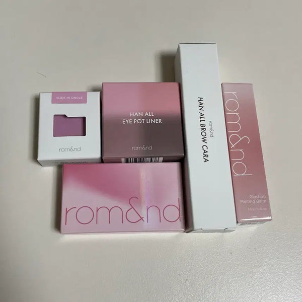 [BUNJANG] Rom&nd Han All Eye Powder, Brow Cara, Melting Balm Bundle Set / 롬앤 한올 아이팟 더스티 로즈팟,포도크림,브로우카라 그레이스토프,멜팅밤 베일드로즈