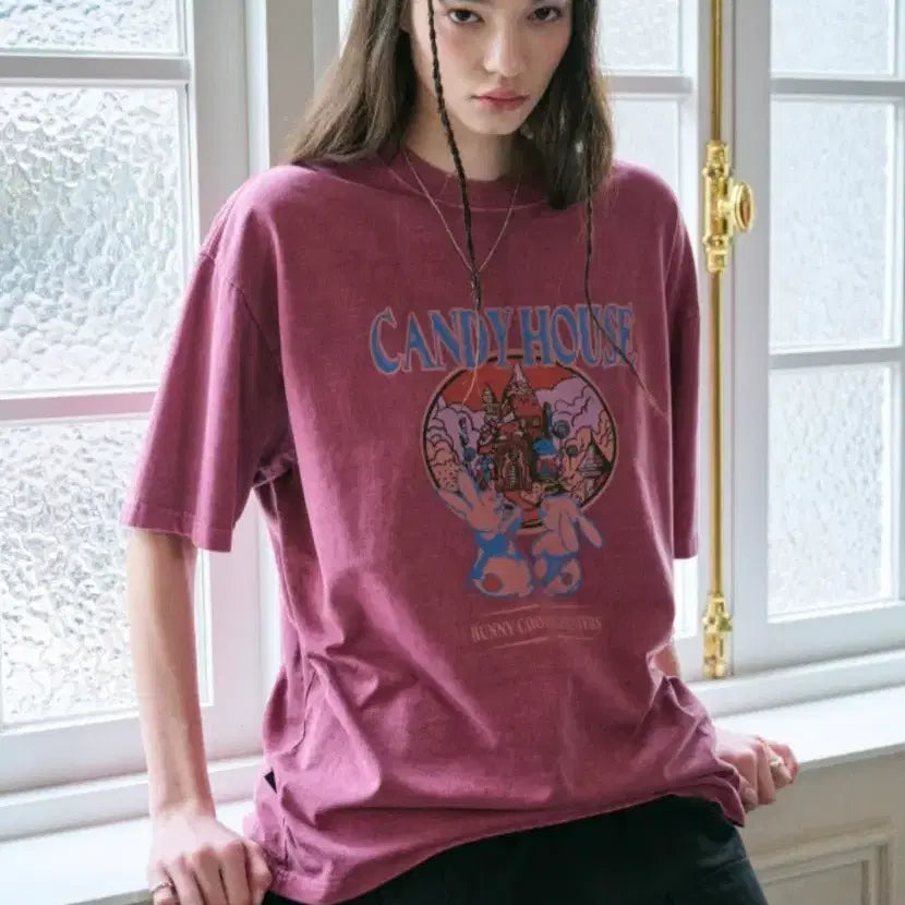 [BUNJANG] Compagno Candy House Pigment T-Shirt Dusty Pink M / 꼼파뇨 캔디하우스 피그먼트 반팔티 더스티핑크 M