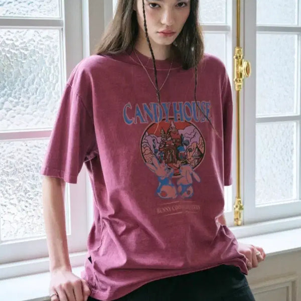 [BUNJANG] Compagno Candy House Pigment T-Shirt Dusty Pink M / 꼼파뇨 캔디하우스 피그먼트 반팔티 더스티핑크 M