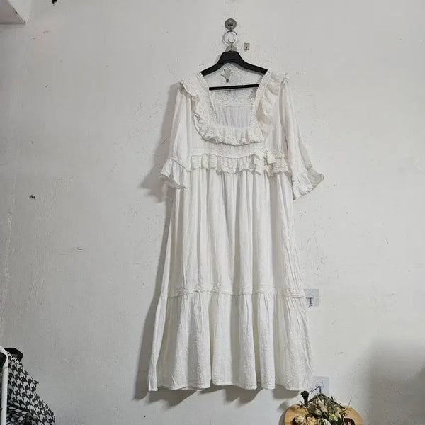 [BUNJANG] Lace Frill Dress White / 레이스 프릴 원피스 화이트