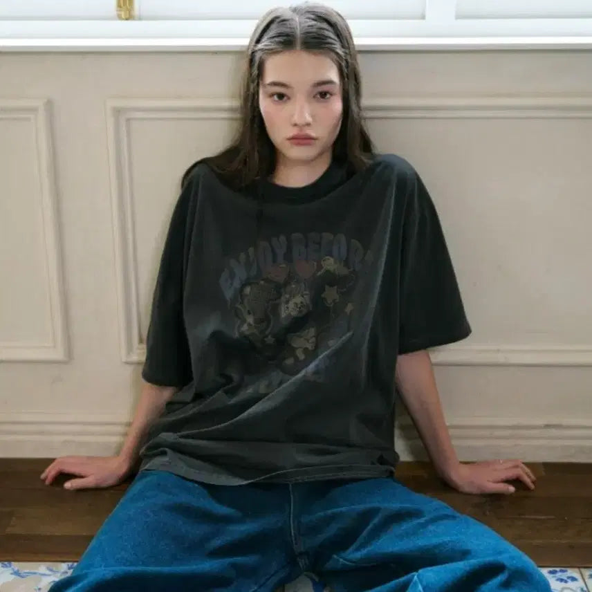 [BUNJANG] Compagno Exploit Bunny Pigment Short Sleeve T-Shirt Smoke Black M / 꼼파뇨 익스플로 버니 피그먼트 반팔티 스모크블랙 M