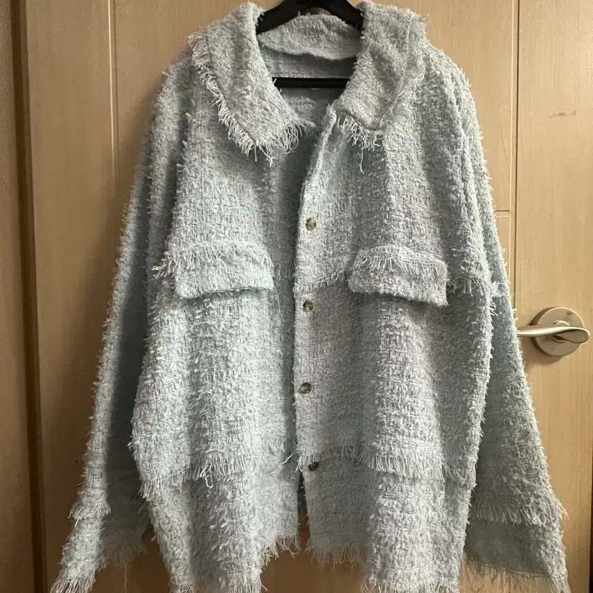 [BUNJANG] Tweed Jacket Sky Blue / 새상품 롱 트위드 자켓