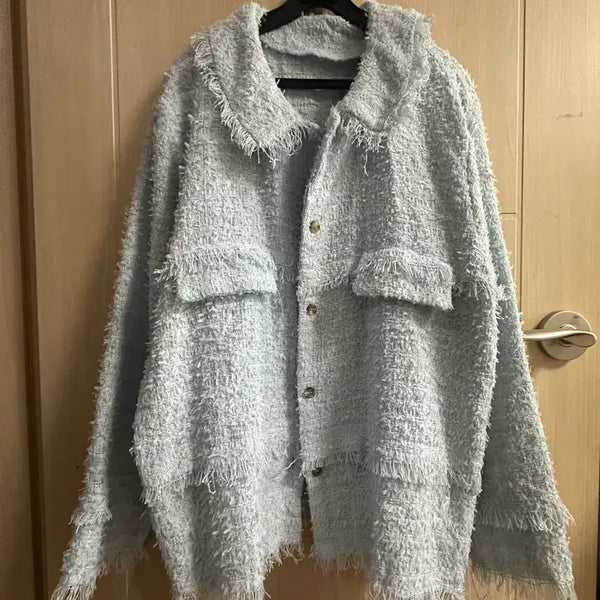 [BUNJANG] Tweed Jacket Sky Blue / 새상품 롱 트위드 자켓