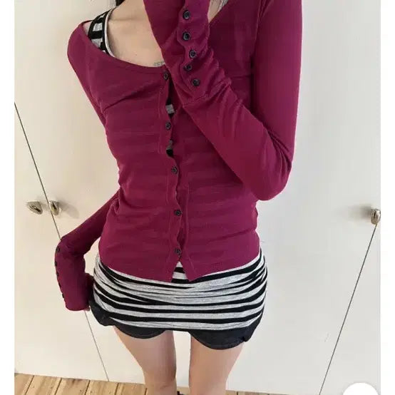 [BUNJANG] V-Neck Button Tencel Cardigan - Purple / 브이넥 버튼 텐셀 가디건 에이블리 퍼플
