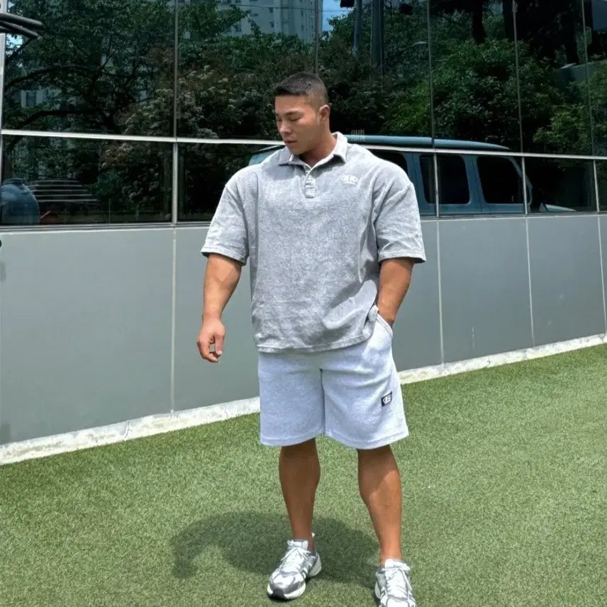 [BUNJANG] Oversized Collar T-Shirt Grey L / 압도 타올지 오버핏 카라티 그레이 L