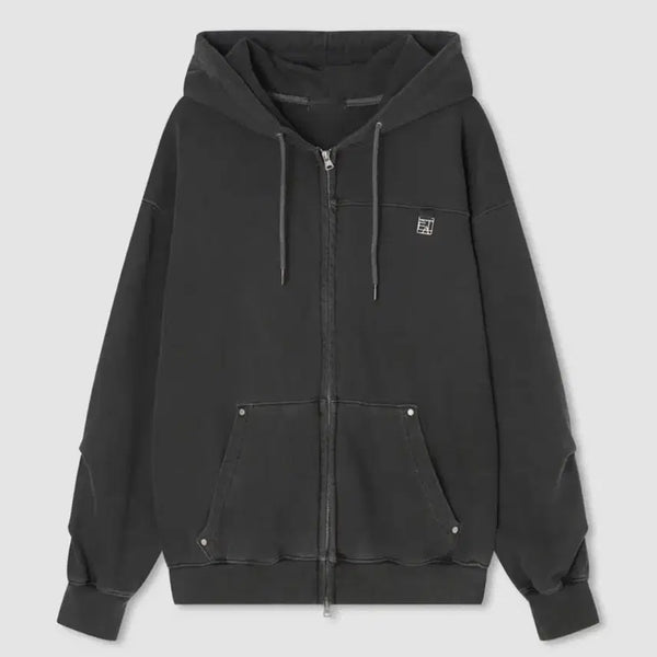 [BUNJANG] ETUDE HOUSE Soft Heavy Angel Washing Oversized Fit Zip-Up Hoodie (Charcoal) / 에트오소메 소프트 헤비 엔젤 워싱 오버 핏 후드집 업 (차콜)