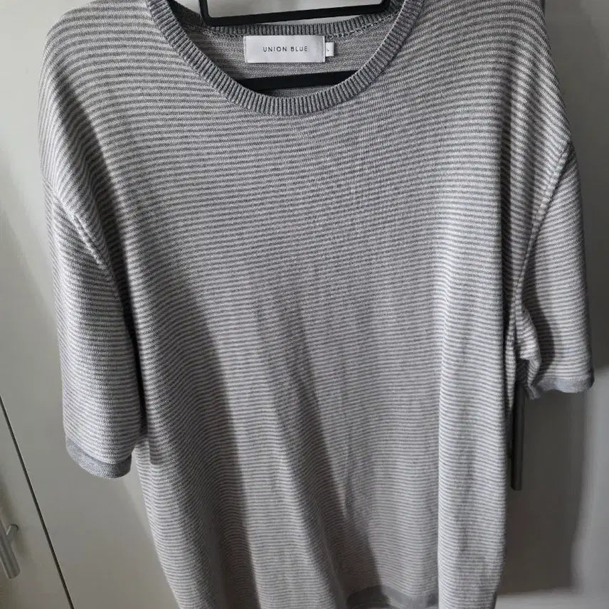 [BUNJANG] Union Blue Marine Stripe Half Knit [Light Gray] / (L)유니온블루 MARINE STRIPE HALF KNIT [LIGHT GRAY]