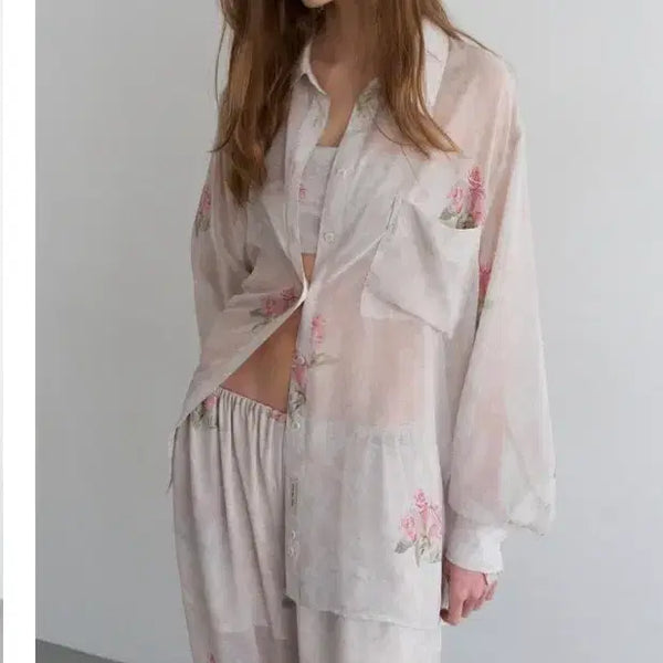 [BUNJANG] OVERDUFLARE Vintage Rose Chiffon Shirt / 오버듀플레어 [EXCLUSIVE] VINTAGE ROSE CHIFFON SHIRT_ROSE