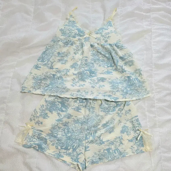 [BUNJANG] Women's Summer Pajama Set - One Size Fits Most / 프리사이즈 성인여성의류 여름 잠옷 파자마 상하세트