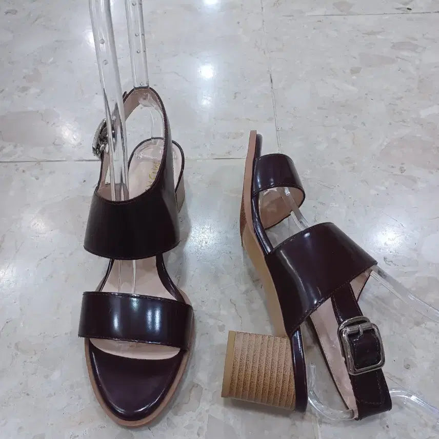 [BUNJANG] Women's Genuine Leather Wine Red Wedge Sandals / 샌들