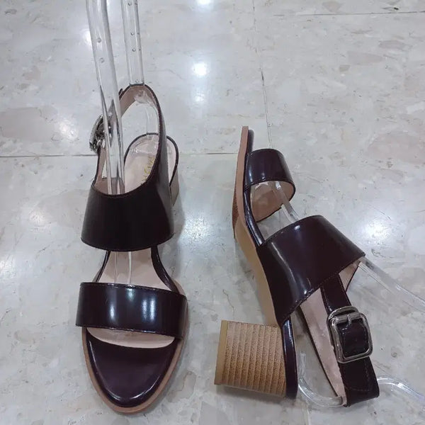 [BUNJANG] Women's Genuine Leather Wine Red Wedge Sandals / 샌들
