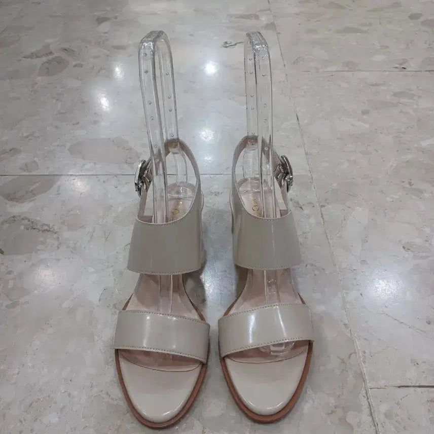 [BUNJANG] Beige Leather Ankle Strap Sandals / 샌들