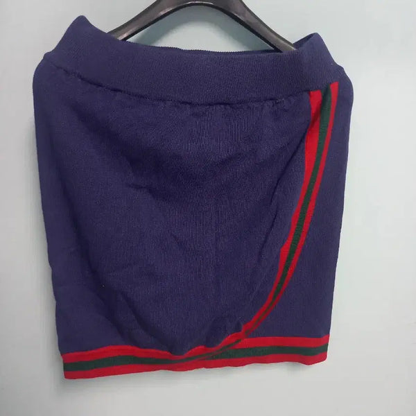 [BUNJANG] Navy Knit Golf Skirt with Tricolor Stripe Detail / 골프