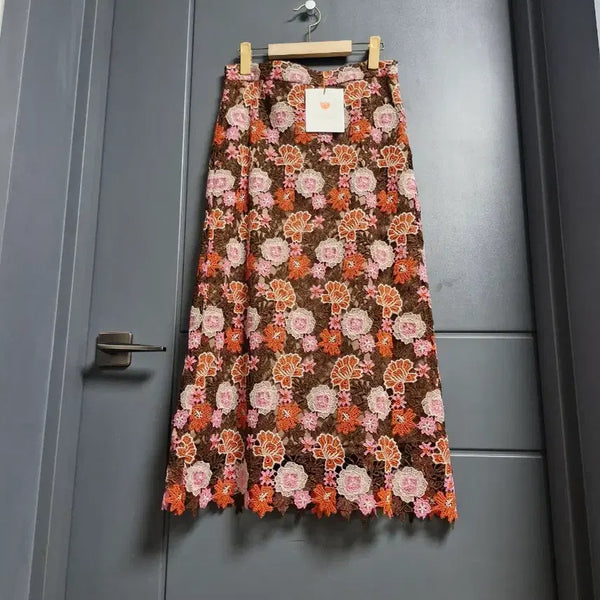 [BUNJANG] Embroidered Lace Floral Long Skirt / 고가 자수 레이스 플로럴 레이스 롱 스커트  29ㅡ30 인치 초강추