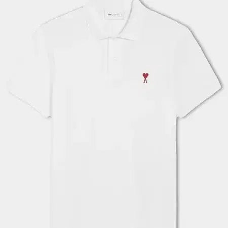 [BUNJANG] AMI HEART Logo Short Sleeve Polo T-Shirt White / 아미하트 로고 반팔 PK카라티 화이트