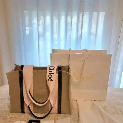 [BUNJANG] Chloe Woody Small Tote Bag Beige Pink / 끌로에 우디 스몰 토트백 베이지 핑크