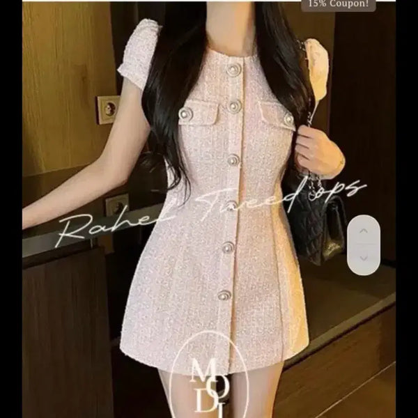 [BUNJANG] Modifit Tweed Dress Pink XS / 모디핏 트위드 원피스 핑크 xs