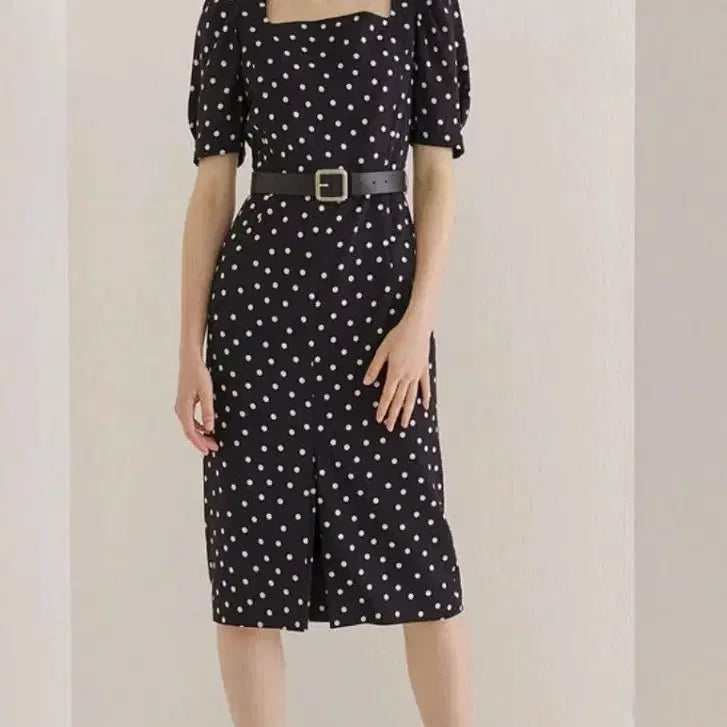 [BUNJANG] Jigott Navy Polka Dot Square Neck Dress / 지고트 네이비 도트 스퀘어넥 원피스