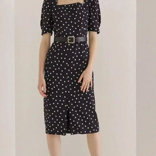 [BUNJANG] Jigott Navy Polka Dot Square Neck Dress / 지고트 네이비 도트 스퀘어넥 원피스