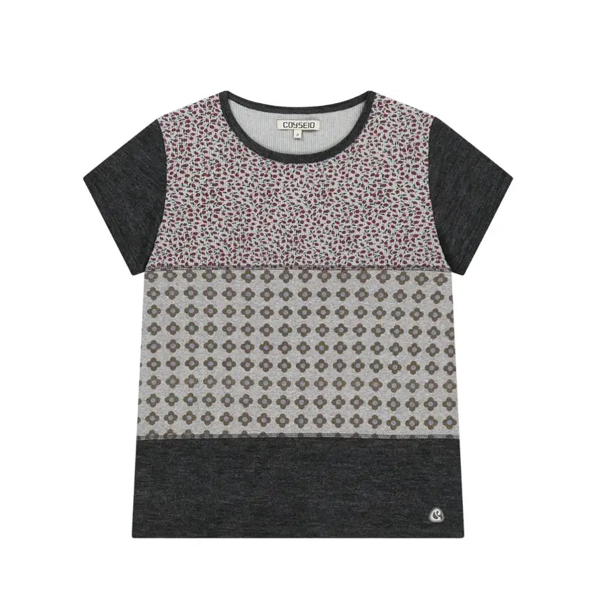 [BUNJANG] KOSEIO Flower Patchwork T-Shirt Grey / 코이세이오 FLOWER PATCHWORK T-SHIRT GREY