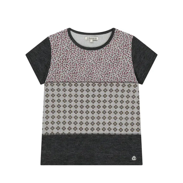 [BUNJANG] KOSEIO Flower Patchwork T-Shirt Grey / 코이세이오 FLOWER PATCHWORK T-SHIRT GREY