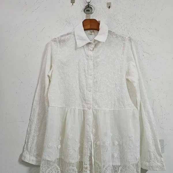 [BUNJANG] Lace Trimmed Shirt - White / 레이스 배색 셔츠 화이트