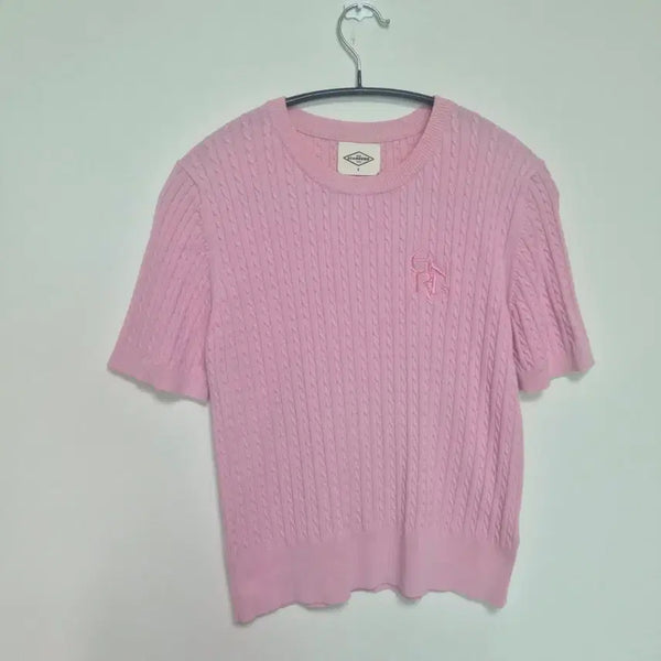 [BUNJANG] General Idea Pink Cable Short Sleeve Knit S / 제너럴아이디어 핑크 케이블 반팔 니트 S