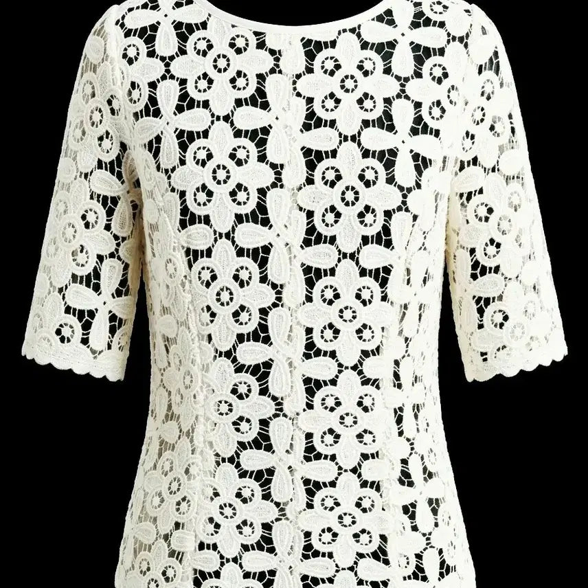 [BUNJANG] Flower Guipure Lace Blouse - Ivory / 플라워 자수 기퓨어 레이스 블라우스 | 44~슬림55 | 아이보리