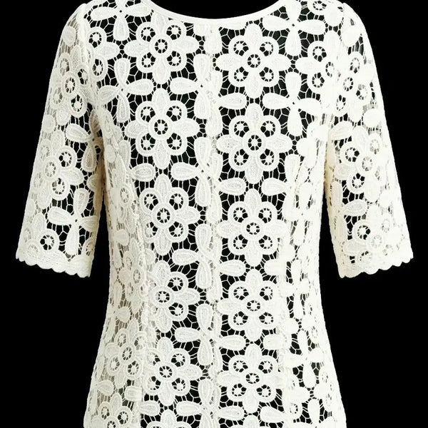 [BUNJANG] Flower Guipure Lace Blouse - Ivory / 플라워 자수 기퓨어 레이스 블라우스 | 44~슬림55 | 아이보리