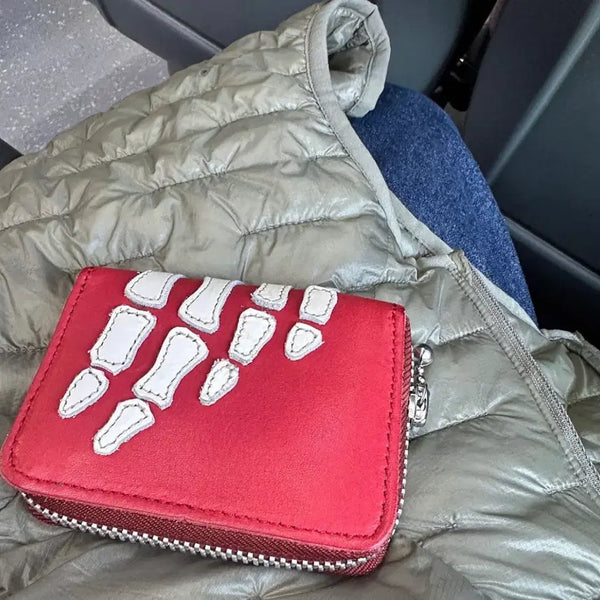 [BUNJANG] Kapital Thumbs Up Bone Hand Zip Mini Wallet Red / 캐피탈 떰즈 업 본 핸드 집 미니 지갑 레드