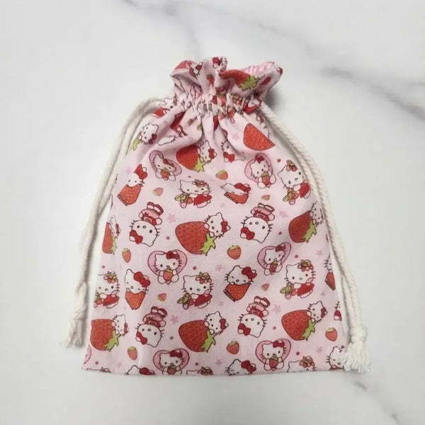 [BUNJANG] Hello Kitty Strawberry Drawstring Pouch / 헬로키티 딸기 복조리 파우치