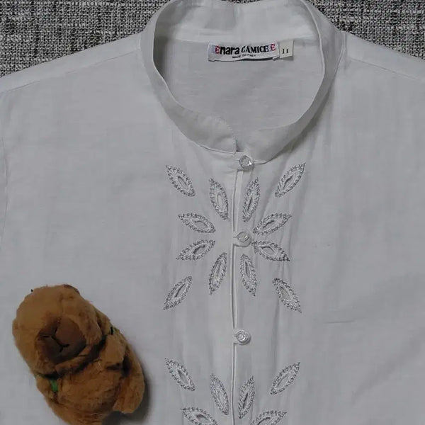 [BUNJANG] Nara Camicie Italian Linen Blend Embroidered Blouse / [표기II/55~66] 나라카미체 이탈리아제 린넨 혼방 자수 블라우스 셔츠