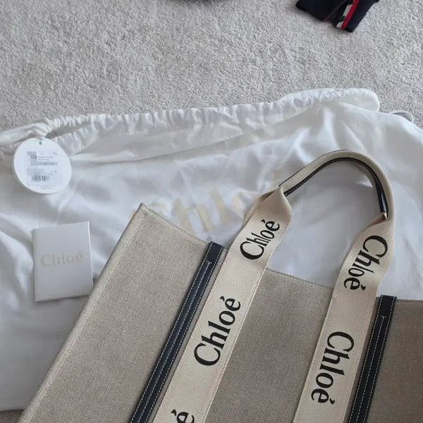 [BUNJANG] Chloé Woody Large Canvas Tote Bag with Inner Bag (Full Set) / [정품/실사용 5회미만] 끌로에 우디백 라지 + 이너백 포함 (풀세트)