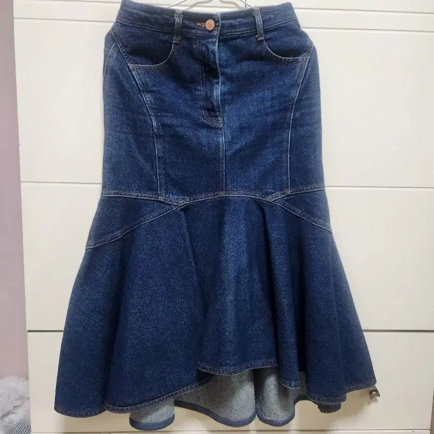 [BUNJANG] Lucky Chouette Denim Ruffle Long Skirt / 럭키슈에뜨 청치마