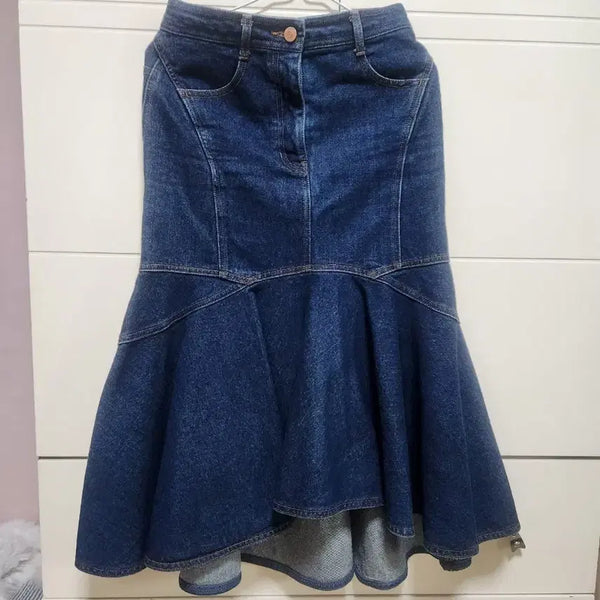 [BUNJANG] Lucky Chouette Denim Ruffle Long Skirt / 럭키슈에뜨 청치마