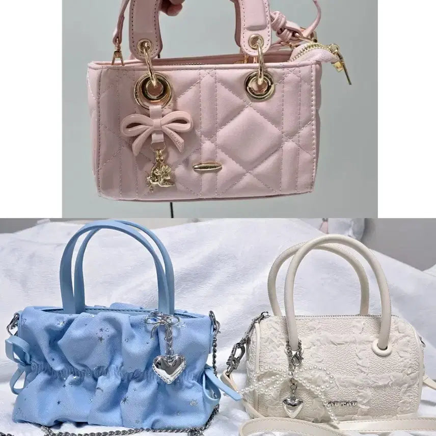 [BUNJANG] Mini Tote Bag Crossbody Bag (Pink/Blue/White) / 미니 토트백 크로스백 미사용 처분 (핑크/블루/화이트)
