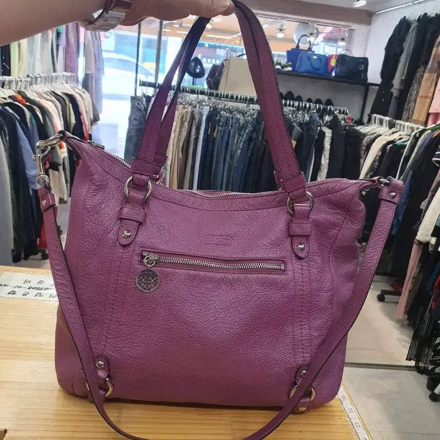 [BUNJANG] Coach Alexandra Pebble Leather 2-Way Convertible Tote Bag (Purple) / [정품] 코치 알렉산드라 페블 레더 2way 백 (퍼플/자주)