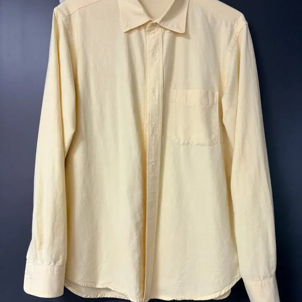 [BUNJANG] Uniqlo GU Light Yellow Cotton Shirt - Size M / 유니클로 GU 지유 연노랑 버터색 셔츠 M