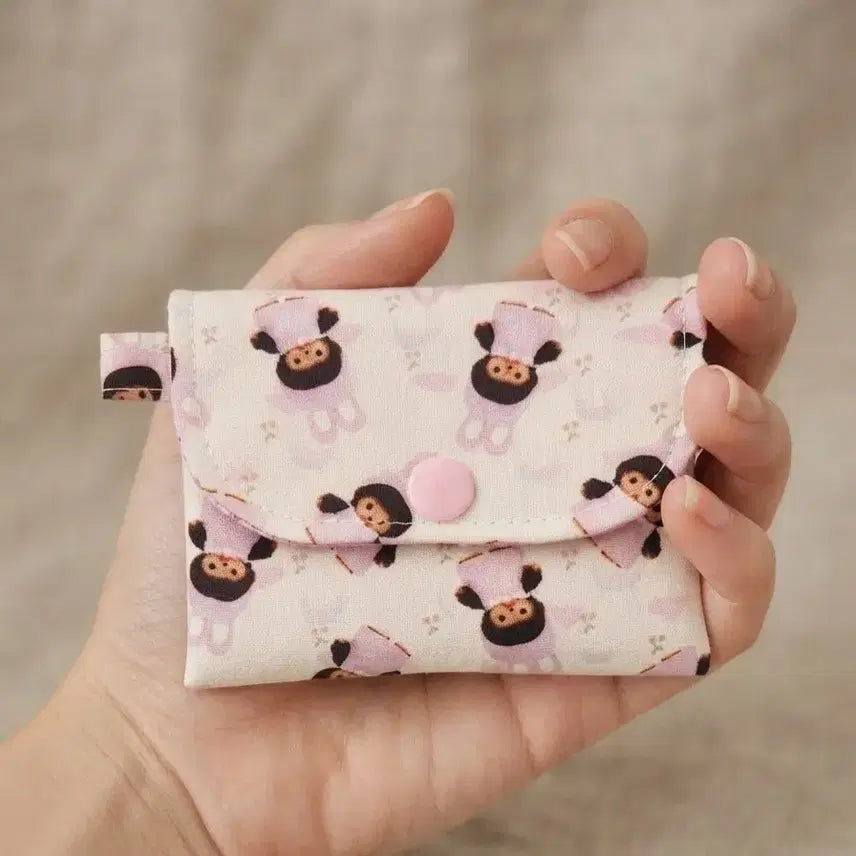 [BUNJANG] Pink Monchhichi Snap Card Holder / 핑크몬치치 똑딱이 카드지갑