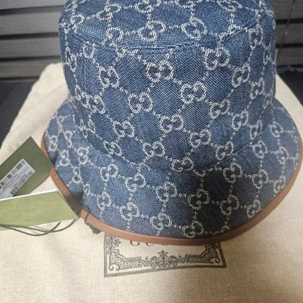 [BUNJANG] Gucci GG Pattern Denim Bucket Hat Brown Mix / 구찌 GG 패턴 버킷햇 데님 브라운 배색