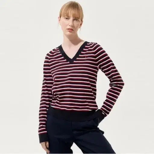 [BUNJANG] Tommy Hilfiger 2024 Striped V-Neck Knit / 2024타미힐피거 단가라 브이넥 니트
