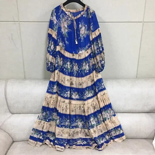 [BUNJANG] Zimmermann Style Blue Floral Cotton Linen Silk Blend Long Dress Balloon Sleeve / 짐머만느낌 수입 블루 플라워패턴 코튼.린넨+실크 롱원피스 벌룬소매