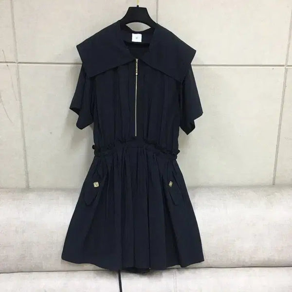 [BUNJANG] Ozzie Coen Black Sailor Collar Shorts Jumpsuit / 한섬 오즈세컨 정품  블랙 반바지 점프수트 빅카라 세일러카라